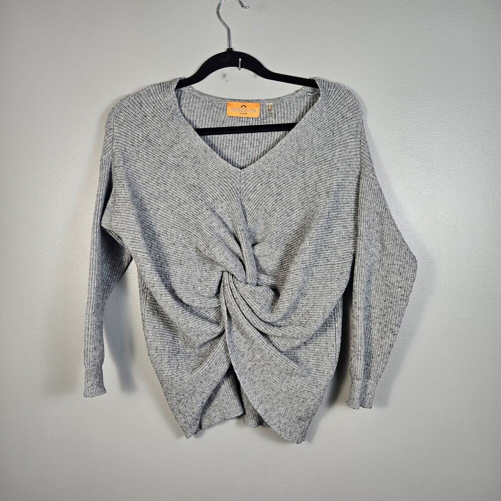 Patrizia Luca Twist Front Ribbed‎ Sweater Grey V Neck Womens Size Small